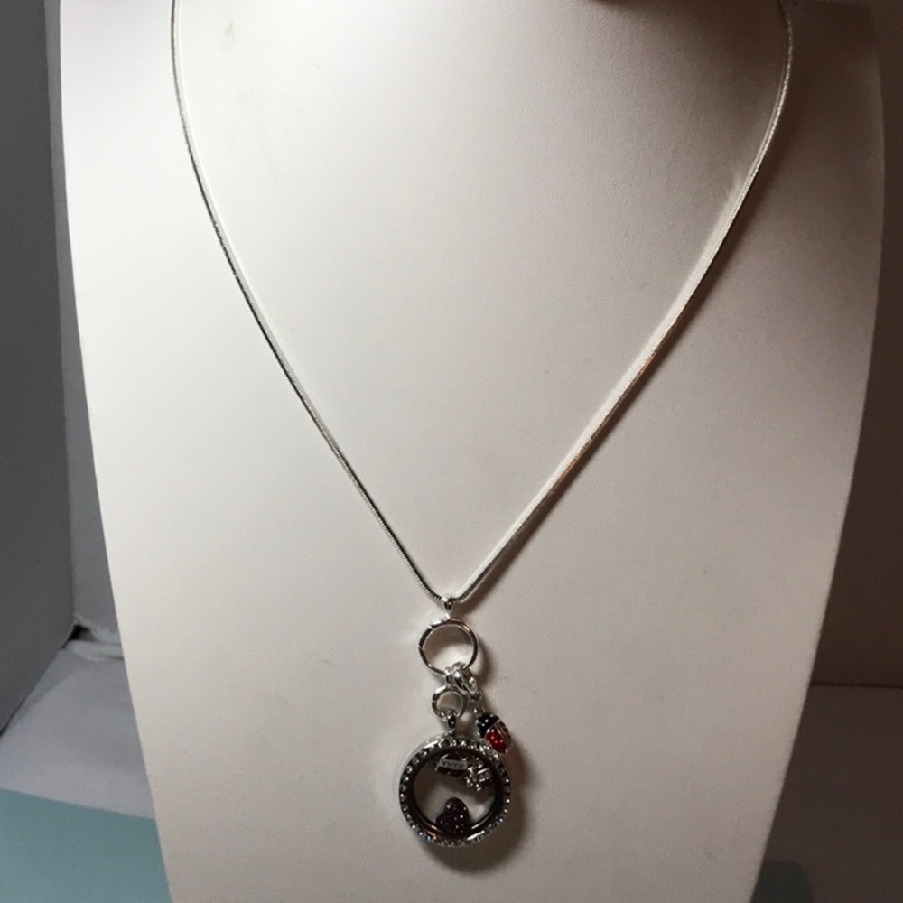 Nana charm necklace in silver tone, cross, nana, love, ladybug, child